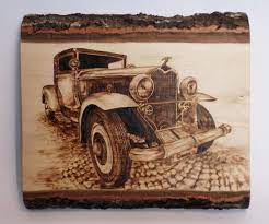 Vintage Car Pyrography Woodburning By Art Caren Wood Burning Art Wood Burning Pyrography