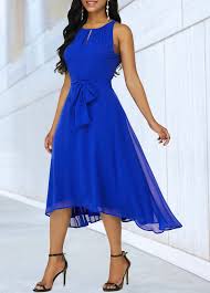 Keyhole Neckline Sleeveless Royal Blue Dress Modlily Com Usd 32 21 Necklines For Dresses Blue Dress Short Royal Blue Dress Casual