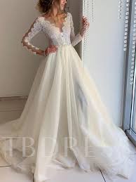 Button V Neck Lace Long Sleeves Wedding Dress 2019 Long Sleeve Wedding Dress Lace Wedding Dress Styles Chart Wedding Dress For Short Women