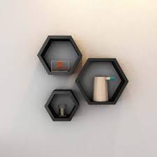 Floating shelves rustic metal storage walled mounted set of 3 with nails for living room bedroom kitchen hanging shelves home decor hexagon black. Driftingwood Wall Shelf Rack Hexagon Shape Storage Wall Shelves Set Of