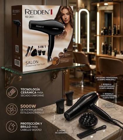 REDDEN RD-2652 ✨ Secador profesional 6 en 1 para un secado más práctico y completo. ✓ 6000W ✓ 6 en 1 ✓ Uso tipo salón ✓ Incluye accesorios para diferentes acabados 🚚