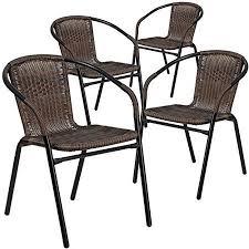 Flash Furniture 4 Pk Black Rattan Indoor Outdoor Restaurant Stack Chair Walmart Com Outdoor Dining Chairs Patio Dining Chairs Outdoor Chairs