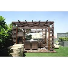 All of our wooden gazebos are extremely practical and being made from either pressure treated pine or strong and sturdy in their construction these wooden gazebo kits will make excellent shelter. Dark Brown Natural Pine Wood Pergola Rs 800 Square Feet R S Interior And Exterior Solution Id 22044771955