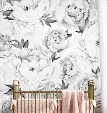 Black And White Floral Wallpaper Peel And Stick Entranceway Wallpapper Wall Art Wallpaper Peel And Stick Wallpaper Flower Mural