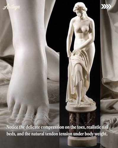 To read a sculpture you begin with surface decisions: small planes and textures are what turn anatomy into presence. Observe how the nasolabial folds are carved into softened ridges rather than harsh