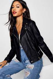 Faux Leather Moto Jacket With Quilt Detail Boohoo Faux Leather Biker Jacket Womens Faux Leather Moto Jacket Faux Leather Moto Jacket