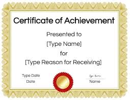 Free printable fill in certificates : Free Printable Certificate Of Achievement Template Customize Online