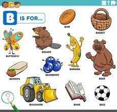 Preschool words that start with b ; Letter B Words Educational Set With Cartoon Characters 7048101 Vector Art At Vecteezy