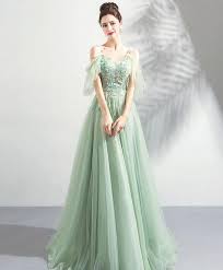 Green Tulle Off Shoulder Long Prom Dress Green Tulle Evening Dress Mint Prom Dresses Evening Dress Fashion Classy Dress