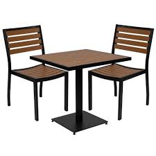 Dining table, dining chair features: Flash Furniture Outdoor Patio Bistro Dining Table Set With 2 Chairs And Faux Teak Poly Slats Target