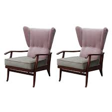 Pair Of Modern Pink And Taupe Italian Wingback Reclining Chairs Paolo Buffa Style Patio Chairs Diy Side Chairs Living Room Comfy Accent Chairs