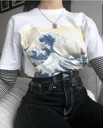 Great Wave Off Kanagawa Tsunami Japaneses Art Painting T Shirt Edgy Outfits Retro Outfits Cute Casual Outfits