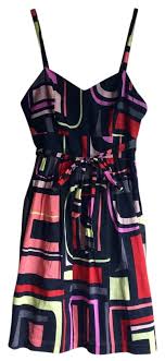 kensie black sweetheart neon geometric mod a line sundress short casual dress size 2 xs 69 off retail