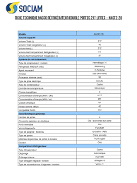 Inventaire du congélateur modèle, contrat, modèle, formulaire ou document. Fiche Technique Nasco Refrigerateur Double Portes 217 Litres Nasf2 28 Refrigerateur Genie Du Batiment