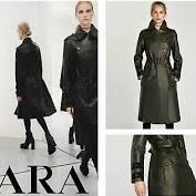 Zara Studio Green Leather Trench Coat With Lapel Collar Belt Zara Coat Leather Trench Coat Clothes