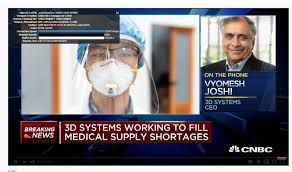 3D시스템즈 CEO, CNBC와 인터뷰 통해 코로나 극복을 위해 3D 프린팅 기술 활용한 의료 지원 사례 소개