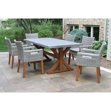 Vineyard Wood 7 Piece Patio Dining Set With Wicker Chairs In 2020 Outdoor Dining Set Patio Dining Set 7 Piece Dining Set