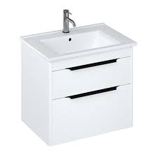 A bathroom vanity unit is a piece of furniture combining the bathroom basin with a useful for a stunning black bathroom look, vitra and britton produce modern washstand designs. Britton Shoreditch 650mm Wall Hung Double Drawer Vanity Unit With Black Handles Matt White
