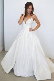 Spaghetti Straps White V Neck Sleeveless Satin Bridal Dress Beach Wedding Gown N491 Wedding Dresses Taffeta Wedding Dress Train Wedding Dresses With Straps