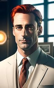 Portrait of John Hamm as Howard Roark with reddish h...