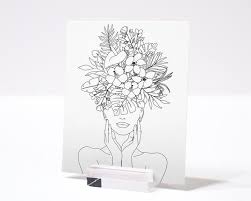 Plant Head Woman Art Print Woman With Plants On Head Poster Etsy Flower Drawing Female Art Line Art Drawings
