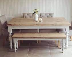 Farmhouse Dining Table With Reclaimed Wood Top And Bench Made To Measure In Any Size Shabby Chic Farrow Ball Painted 6 Or 8 Seater Banc De Table A Manger Table