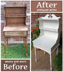 Vintage secretary desk/farmhouse hutch/kitchen hutch/cabinet. Antiqued White Vintage Writing Desk Hutch Before After Facelift Furniture