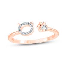 Diamond Accent Cat And Paw Open Ring In 10k Rose Gold