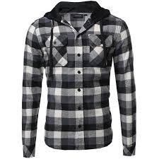 Black And White Flannel Outfit Women Amazon Com Plaid Attachable Hoodie Flannel Shirt Black White Size M 28 Liked On Polyv Black Plaid Shirt Black And White Shirt Black And White Flannel