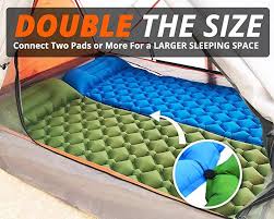 Inflatable Backpacking Camping Sleeping Pad Mat Lightweight Air Mattress With Snap On To Double The Size Camping Sleeping Pad Sleeping Pads Pad
