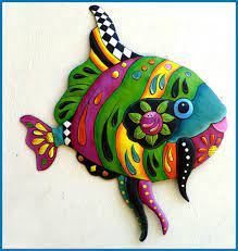 Hand Painted Metal Art Tropical Fish Wall Hanging Outdoor Wall Art Garden Decor 28 Outdoor Metal Wall Art Metal Fish Wall Art Metal Tree Wall Art