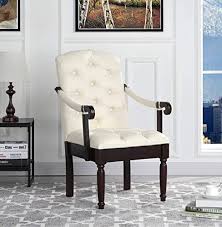 Buy Victorian Tufted Faux Leather Accent Chair Armchair Home Kitchen Living Room Traditional Accent Chairs Arms Wooden Legs Ivory Online Melyssani In 2020 Accent Chairs For Living Room