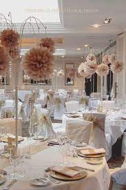 Champagne Pom Poms With Crystal Garlands At Rockliffe Hall Www Weddingandevents Co Uk Wedding Centerpieces Dahlia Centerpiece Paper Flower Centerpieces