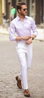 Semi Formal Pink Shirt White Dress Pants Brown Shoes Www Menswearstyle Co Uk Mens Fashion Chinos Mens Fashion Suits Formal Mens Fashion Classy