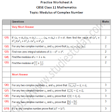 4 worksheets of differing challenge based on various aspects of inequalities. Cbse Class 11 Maths Modulus Of Complex Number Worksheet Set A