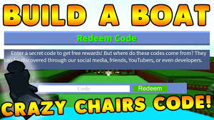 Once you click on that you can scroll down the menu and see the redeem code section. New Crazy Chair Code Build A Boat For Treasure Roblox Youtube