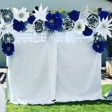 Photo Booth Royal Blue Silver And White Wedding Decor Paper Flowers Backdrop Silver Wedding Decorations Paper Flower Backdrop White Paper Flowers