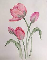 29.6 cm x 15.1 cm (11.66 x 5.96) not framed. Tulips Flower Art Painting Watercolor Flower Art Watercolor Tulips