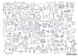 Hand Draw Doodle Elements Business Finance Chart Graph In