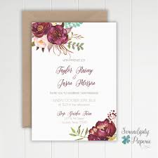 Romantic Floral Maroon Wedding Invitation By Serendipitypaperieco Watercolor Flowers Wedding Invitation Floral Invitation Maroon Wedding