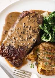 Steak With Creamy Peppercorn Sauce Recipe Recipes Meat Recipes Beef Recipes