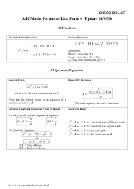 Students should know how to read the diagram and graph of the function including differentiating the different types of relation. Additional Mathematics Form 4 Formula