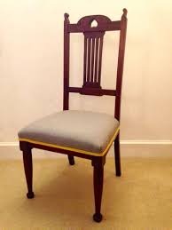 Arts And Crafts Dining Chair Finished In Grey And Mustard Warwick Wool Available At Www Woodenwedge Co Uk Dining Chairs Chair Upholstery