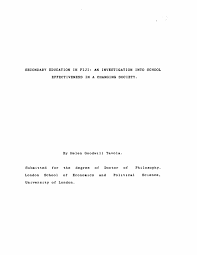Secondary Education In Fiji An Investigation Into