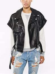 New With Tags R13 Samurai Black Short Sleeve Leather Biker Vest Jacket M L Xl R13 Vest Casual Designer Clothes For Men Leather Biker Vest Vest Jacket