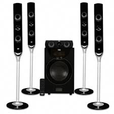 Acoustic Audio By Goldwood Tower 5 1 Bluetooth Home Speaker System With 8 In Powered Sub Aat2000 The Home Depot Speaker System Powered Subwoofer Home Theater Speaker System
