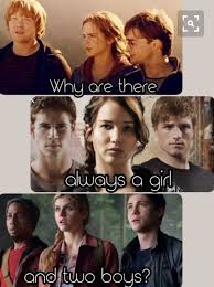 Because We Love A Good Love Triangle Or You Know Just Some Guy To Back The Girl Up As The Other Ones Her Lo Hunger Games Hunger Games Fandom Hunger Games