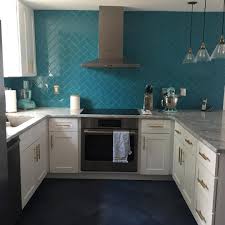 Amazing Kitchen Teal Herringbone Backsplash White Cabinets Grey Counter And Charcoal Floors Turquoise Kitchen Teal Kitchen Walls Teal Kitchen