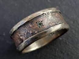 Bronze Wedding Band Silver Rustic Mens Wedding Ring Etsy Unique Mens Rings Mens Wedding Rings Unique Rustic Mens Wedding Rings