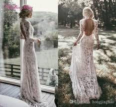 Grosshandel Gunstige Meerjungfrau Open Back Boho Hochzeitskleid Spitze Mit Langen Armeln Str Lace Wedding Dress Vintage Boho Wedding Dress Bohemian Wedding Gown